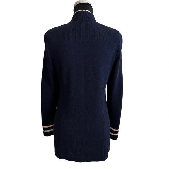 Vintage St John Collection Marie Gray Sz 4 Navy Nautical Zip Up Jacket Santana - Picture 3 of 11